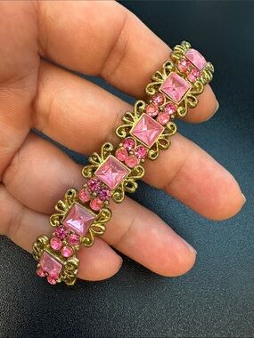Pretty Vintage-Inspired Pink Jewel Pave  Statement Stretch Bracelet